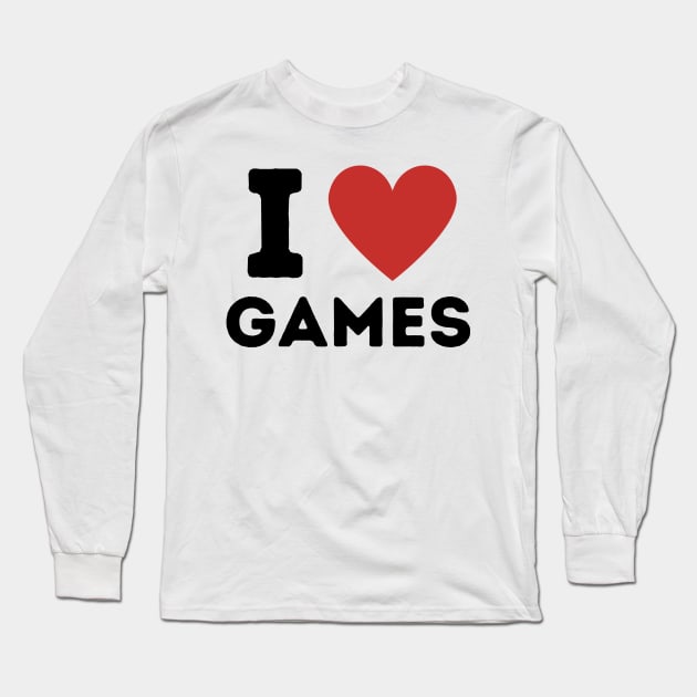 I Love Games Simple Heart Design Long Sleeve T-Shirt by Word Minimalism